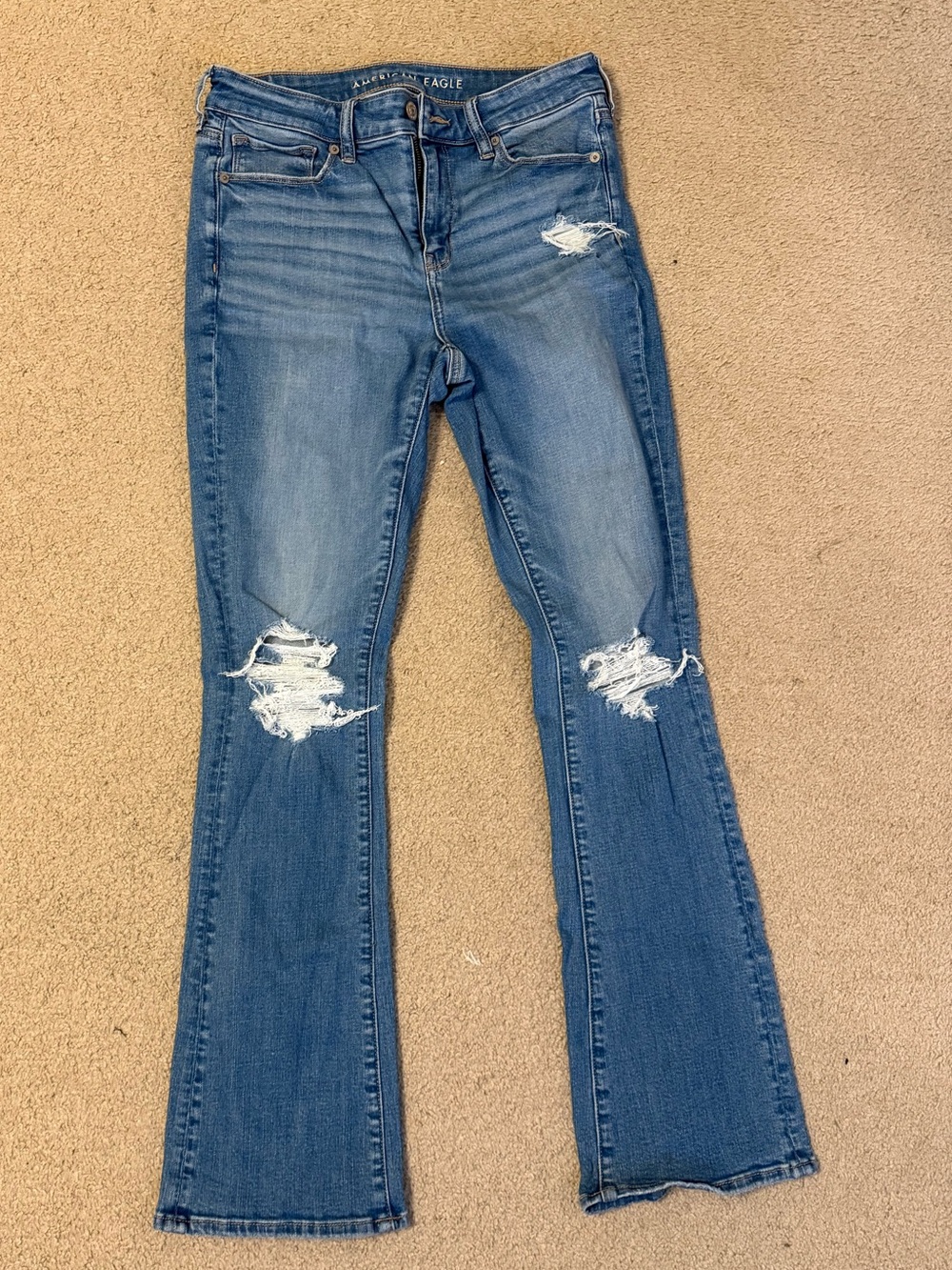 American Eagle Outfitters Blue Distressed Flare Jeans